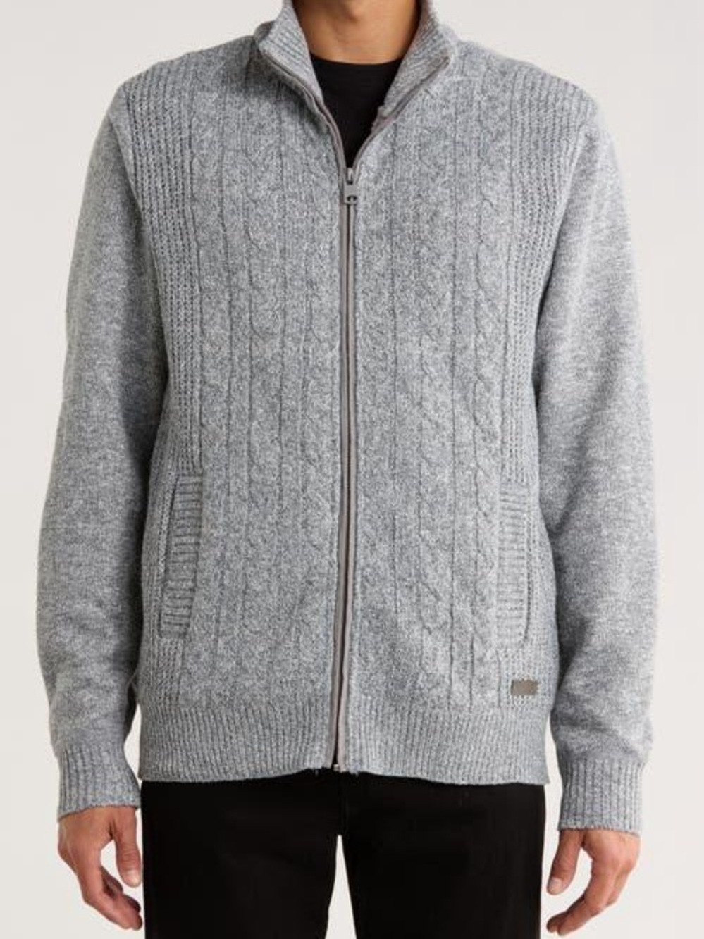 Buffalo David Bitton Walkley Cable Knit Sweater Faux Fur Lined Gray Zip NWT L